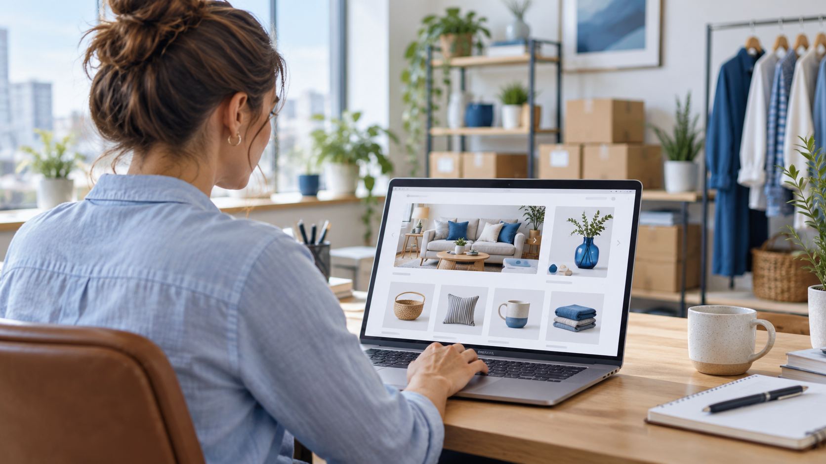 Pessoa navegando em um site de e-commerce no notebook